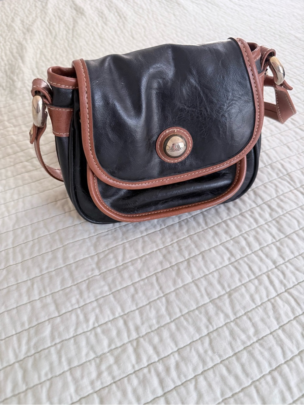 Capezio Black and Brown Trim Leather Crossbody